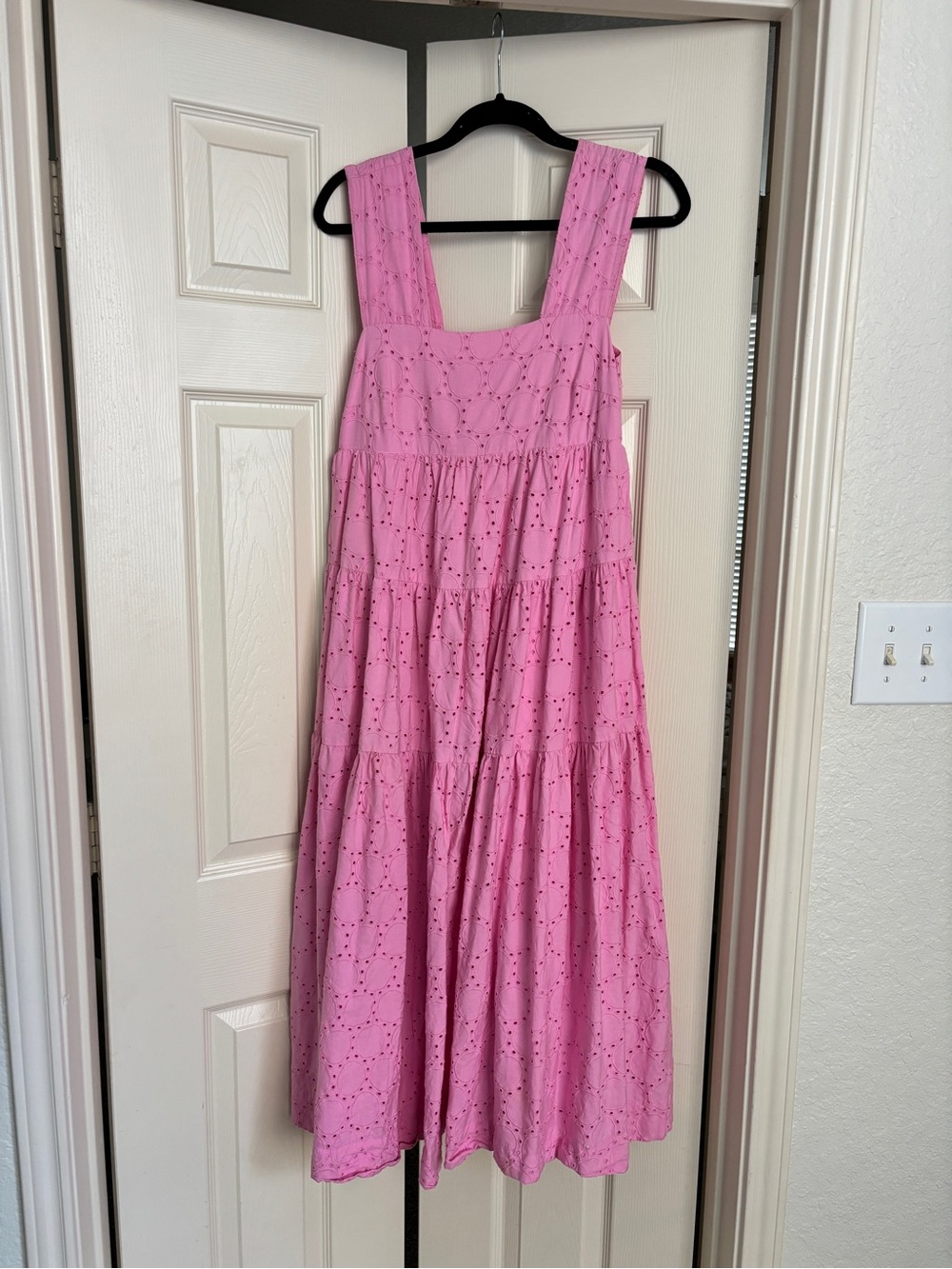 Anthropologie Helena Square Neck Maxi Dress Eyelet Pink - Picture 3 of 6